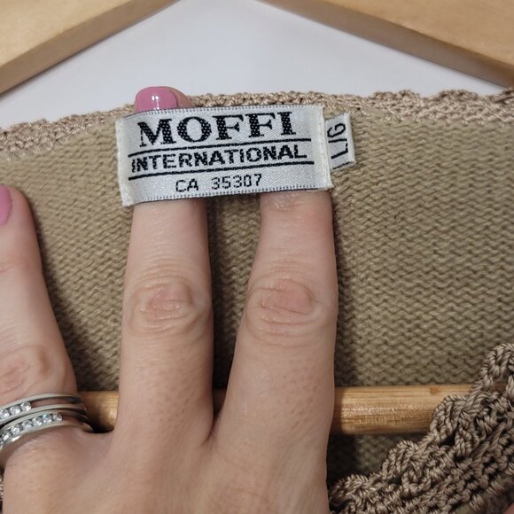 Vintage Coquette MOFFI Tan Brown Embroidered Floral Button Knit Cardigan Crochet - Picture 10 of 14